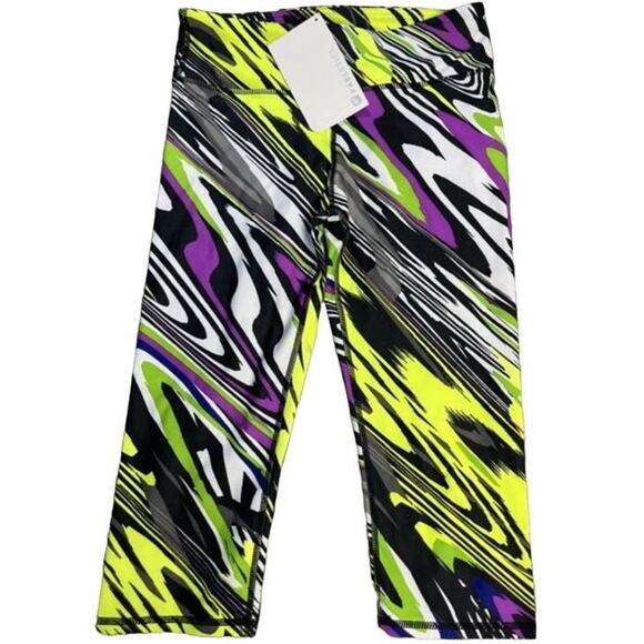 NEW FABLETICS Neon Black White Salar Crop Knee Length Workout Pant Leggings XS - Picture 7 of 7